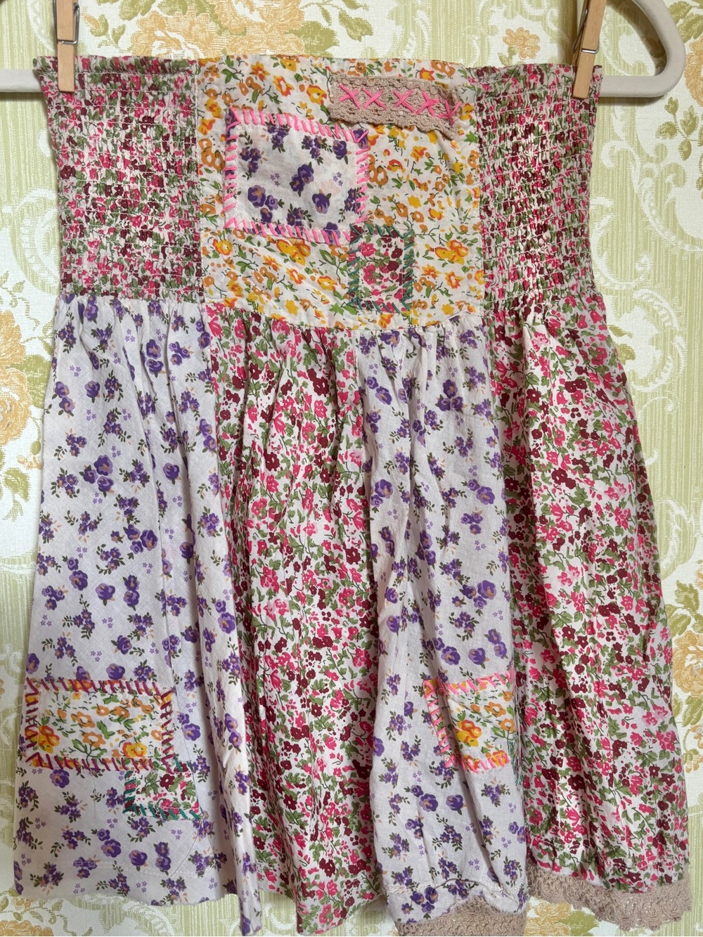 natural life patchwork floral mini skirt small boho cottagecore prairie y2k euc